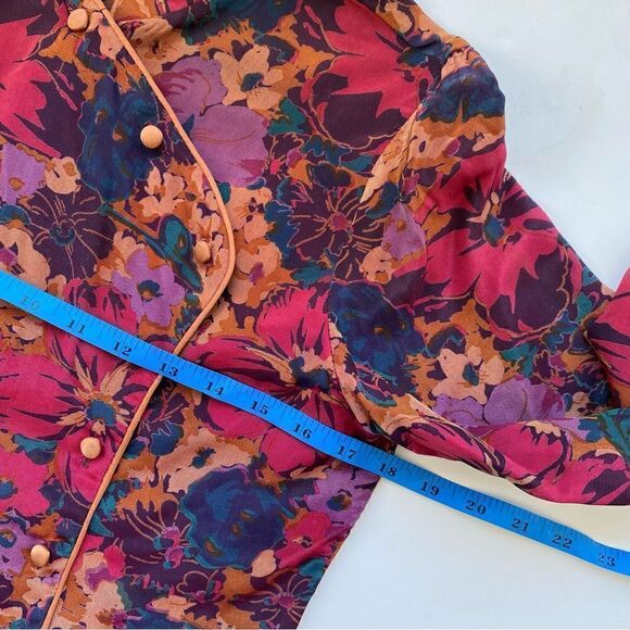 Vintage Mandarin Style Floral Print Blouse Pink Size Small - Picture 11 of 12